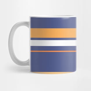 An incredible variety of Purple Navy, White, Topaz, Rajah and Royal Orange stripes. Mug